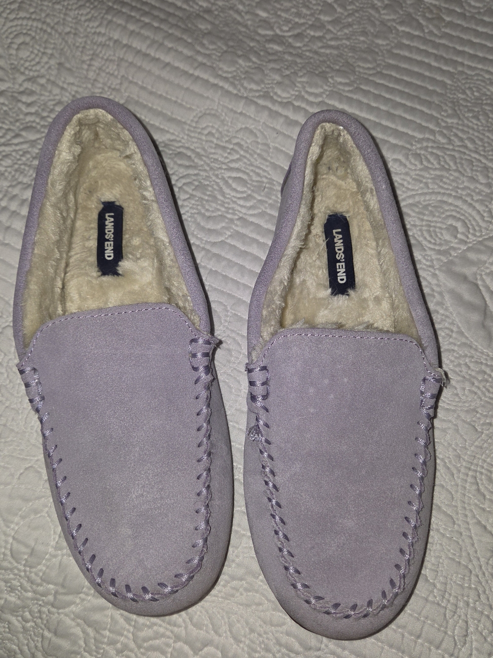 Lands' End Women's Light Purple Faux-Suede Moccasin Slippers